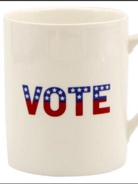 World Market VOTE Stoneware Mug Red White Blue